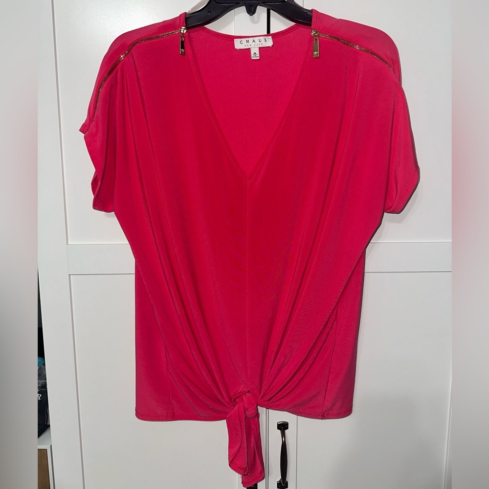 CHAUS V-Neck Tie Front Top